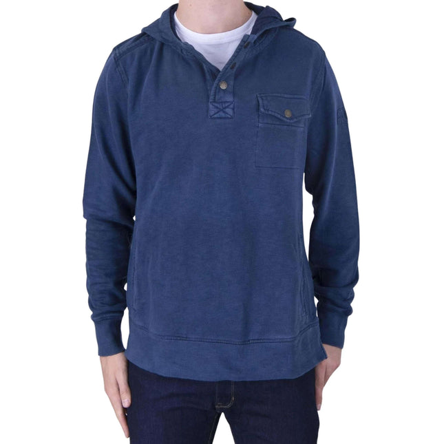 Men's Navy Half Button Pockets Cotton Jersey Sweatshirts Hoodies-Quality Brands Outlet-