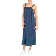Lacey Blue Linen Blend Sleeveless Strap Summer Midi Dresses
