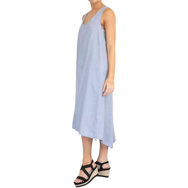 Lola Sleeveless Linen Blend Blue Hi-Lo Hem Summer Midi Dresses