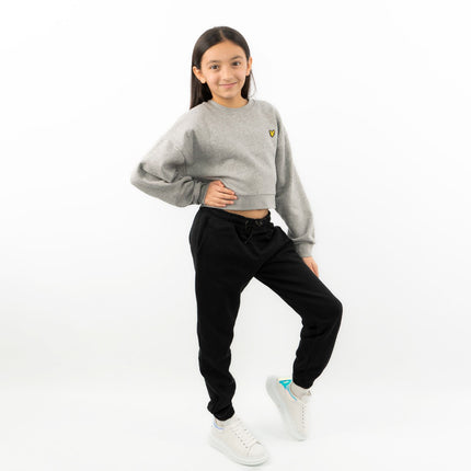 Lyle & Scott Girls Long Sleeve Grey Cropped Fleece Lined Sweatshirts-Quality Brands Outlet-
