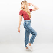 M&S Boyfriend Style Blue Denim Mid Rise Side Stripe Details Jeans