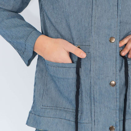 White Stuff Layla Striped Adjustable Waist Full Zip Casual Denim Jacket-Quality Brands Outlet-