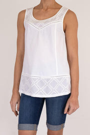 White Stuff Sleeveless Embroidered Panels Soft Cotton Jersey Casual Tops