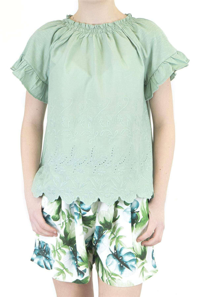 Next Girls Top 10 Years / Green Next Green Embroidered Butterfly Top