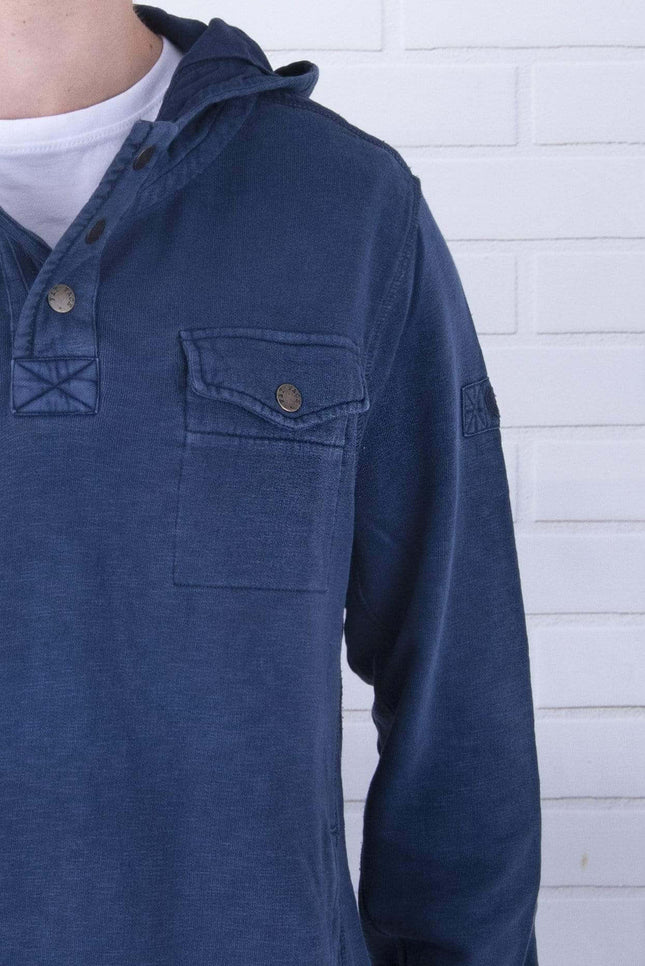 Men's Navy Half Button Pockets Cotton Jersey Sweatshirts Hoodies-Quality Brands Outlet-