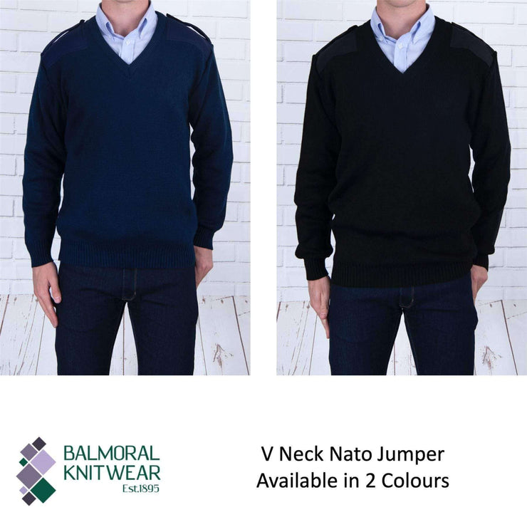 Balmoral Men V Neck Nato Epaulette Long Sleeve Sweater Jumper