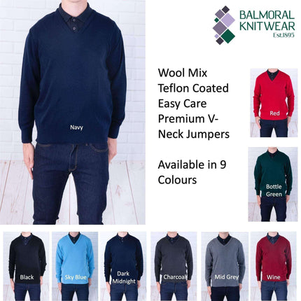 Balmoral Jumper Balmoral V-Neck Wool Mix Teflon Protect Jumper in 9 Colours