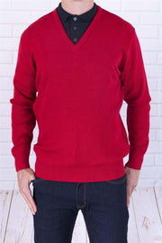 Balmoral Jumper Red / XL - 44" Balmoral V-Neck Wool Mix Teflon Protect Jumper