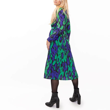 Karen Millen Green Leopard Print Lightweight Midi Shirt Dresses-Quality Brands Outlet-