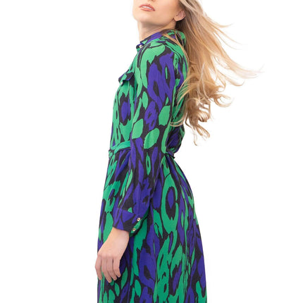 Karen Millen Green Leopard Print Lightweight Midi Shirt Dresses-Quality Brands Outlet-
