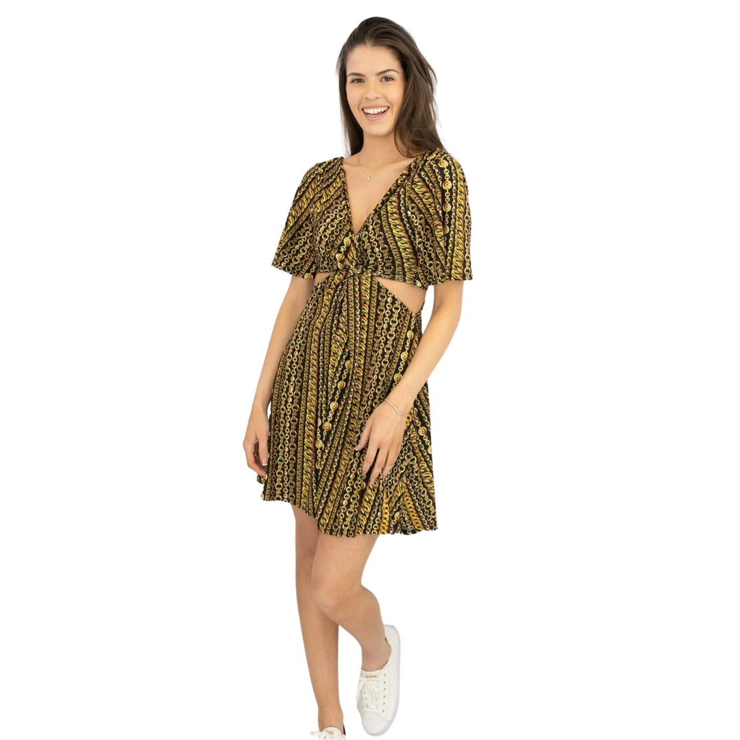 Karen Millen Side Cut Out Gold Chain Print Dress - Stylish Mini Quality Brands Outlet Karen Millen Side Cut Out Gold Chain Print Dress - Stylish Mini Quality Brands Outlet