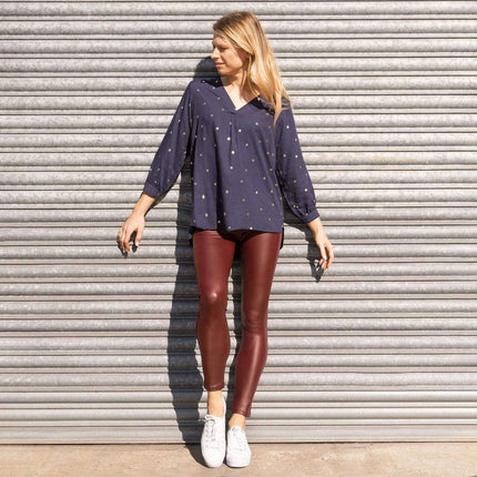 M&Co Stylish Wet Look Leggings in Navy and Berry Red-Quality Brands Outlet-