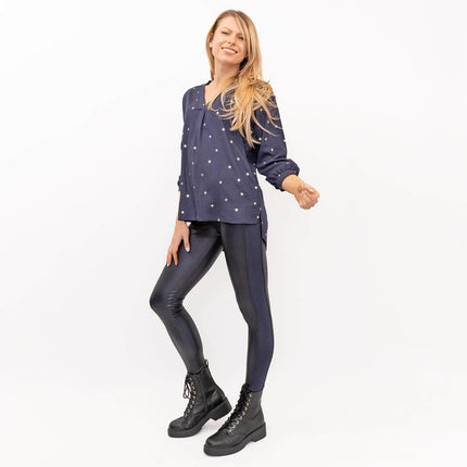 M&Co Stylish Wet Look Leggings in Navy and Berry Red-Quality Brands Outlet-