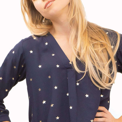 M&Co Navy Star Blouse Longline Top-Quality Brands Outlet-