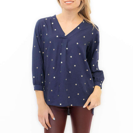 M&Co Navy Star Blouse Longline Top-Quality Brands Outlet-