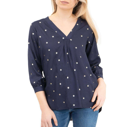 M&Co Navy Star Blouse Longline Top-Quality Brands Outlet-
