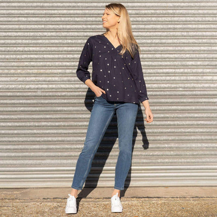 M&Co Navy Star Blouse Longline Top-Quality Brands Outlet-