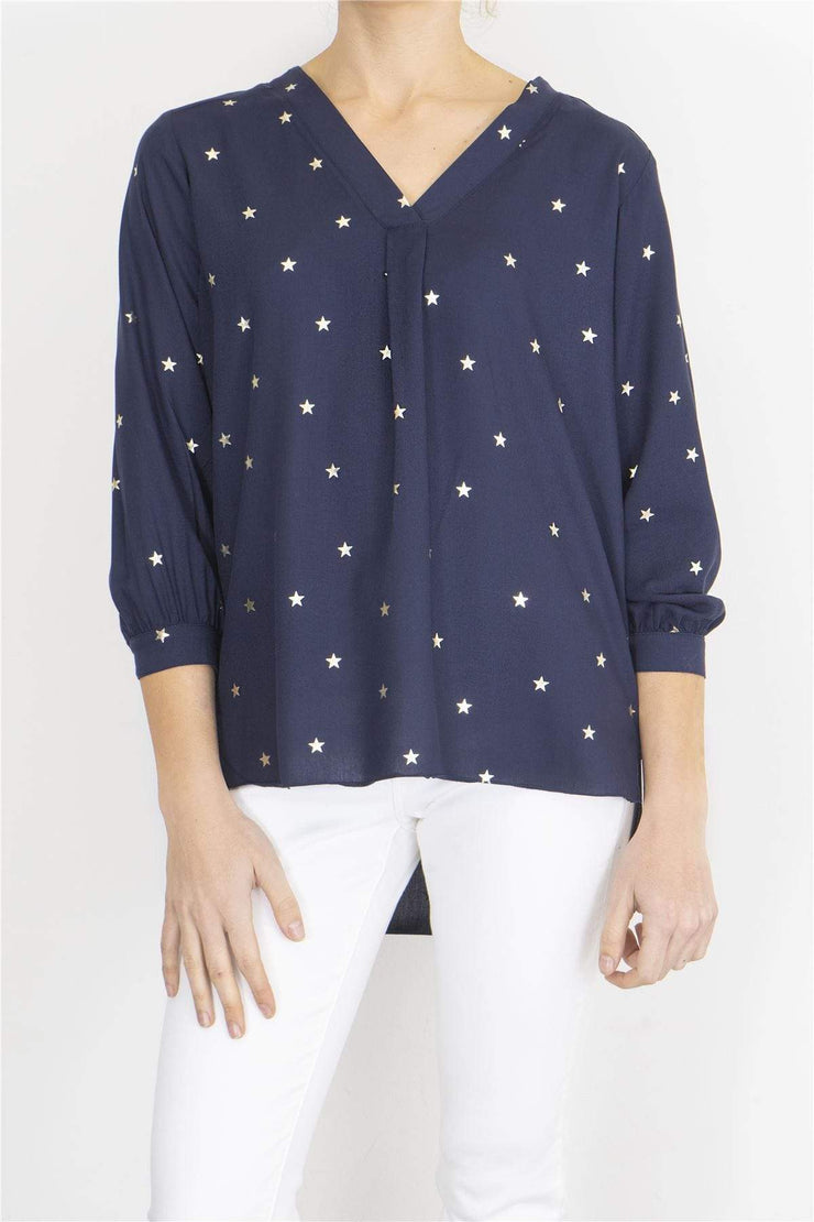 M&Co Navy Star Blouse Longline Top - Quality Brands Outlet