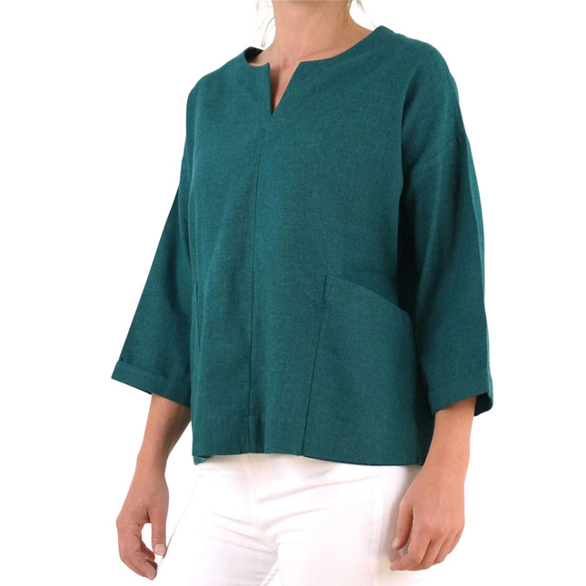 Seasalt Carlyon Bay Green Relaxed Fit Blouse 3/4 Sleeve Tops-Quality Brands Outlet-