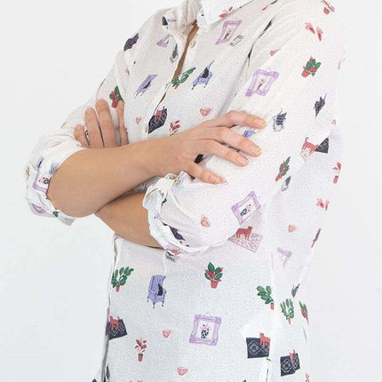 White Stuff Riley Printed White Long Sleeve Cotton Shirt-Quality Brands Outlet-