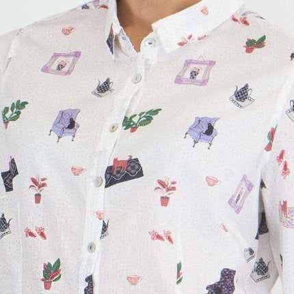 White Stuff Riley Printed White Long Sleeve Cotton Shirt-Quality Brands Outlet-