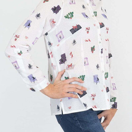 White Stuff Riley Printed White Long Sleeve Cotton Shirt-Quality Brands Outlet-