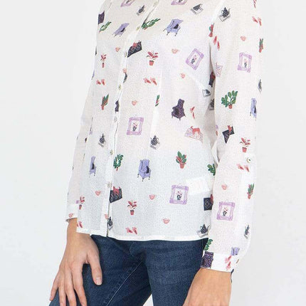 White Stuff Riley Printed White Long Sleeve Cotton Shirt-Quality Brands Outlet-