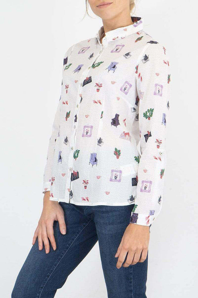 White Stuff Riley Printed White Long Sleeve Cotton Shirt-Quality Brands Outlet-