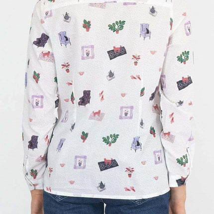 White Stuff Riley Printed White Long Sleeve Cotton Shirt-Quality Brands Outlet-