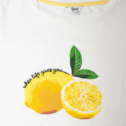 M&Co Lemons Short Sleeve Crew Neck White Cotton Top-Quality Brands Outlet-