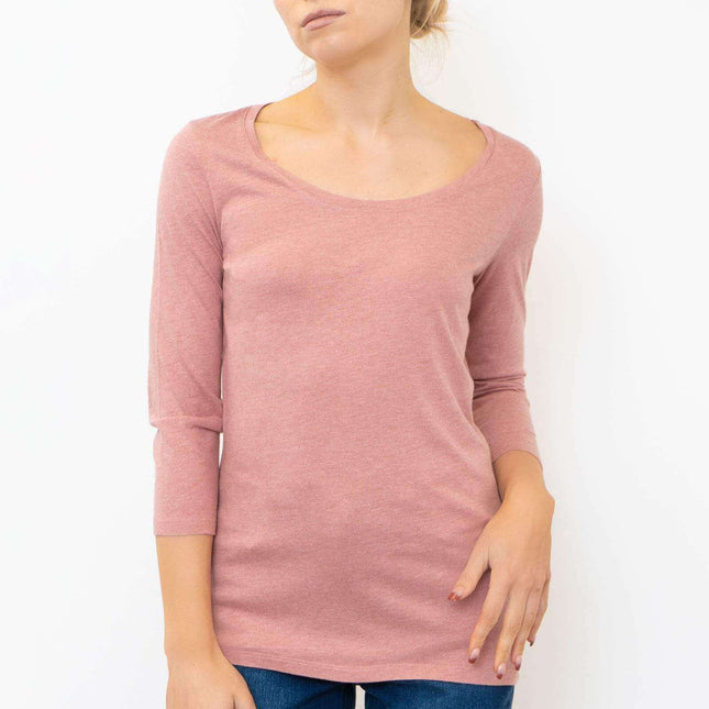 Laura 3/4 Sleeves Scoop Neck Essential Cotton Jersey Tops-Quality Brands Outlet-