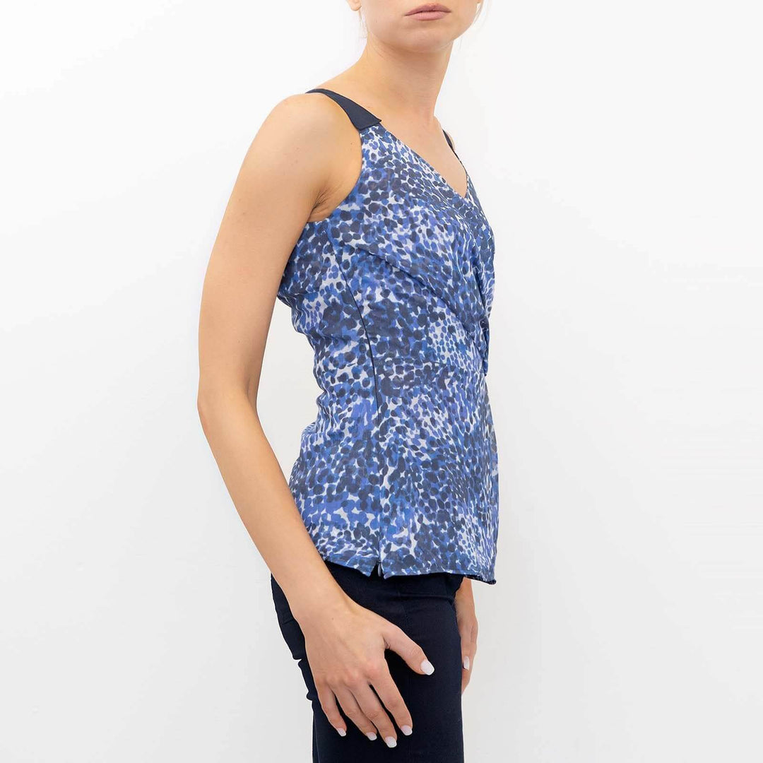 Adolfo Dominguez Blue Leopard Animal Print Sleeveless Women Top 