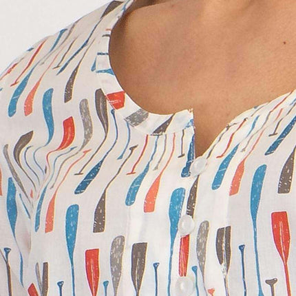 Seasalt White Summer Picture 3/4 Sleeve Notch Neck Relaxed Fit Lightweight Cotton Top-Quality Brands Outlet-