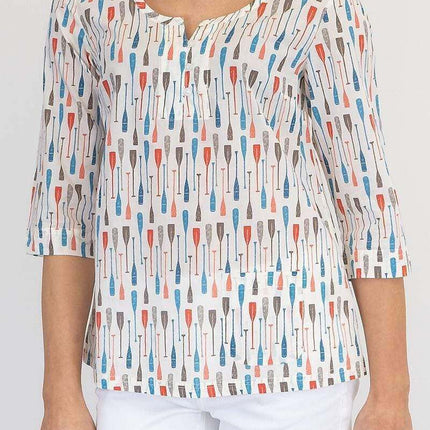 Seasalt White Summer Picture 3/4 Sleeve Notch Neck Relaxed Fit Lightweight Cotton Top-Quality Brands Outlet-