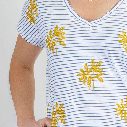 White Stuff Leaf Embroidered Short Sleeve Stripe Top-Quality Brands Outlet-