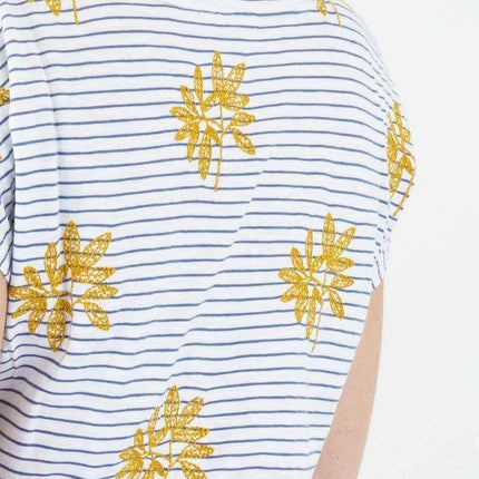 White Stuff Leaf Embroidered Short Sleeve Stripe Top-Quality Brands Outlet-