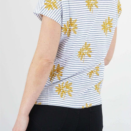 White Stuff Leaf Embroidered Short Sleeve Stripe Top-Quality Brands Outlet-