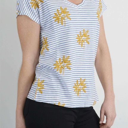 White Stuff Leaf Embroidered Short Sleeve Stripe Top-Quality Brands Outlet-