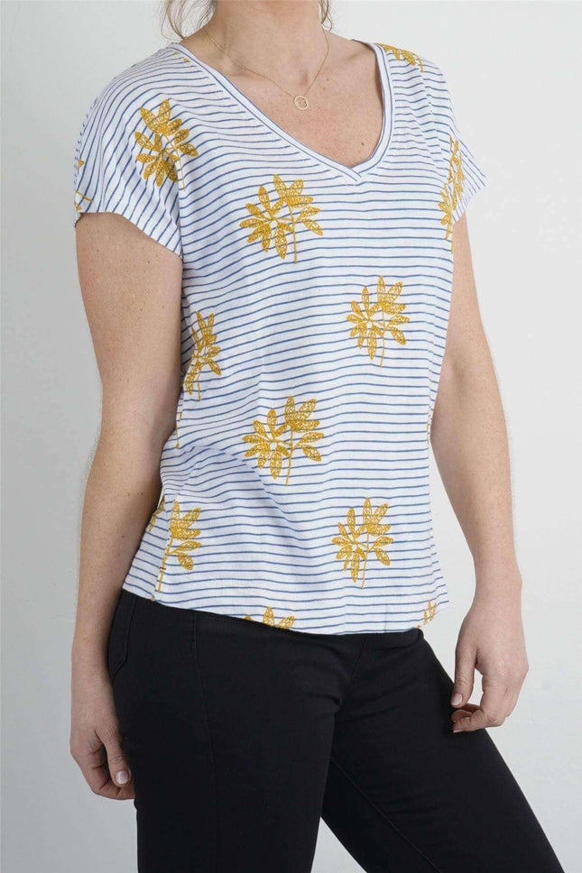 White Stuff Leaf Embroidered Short Sleeve Stripe Top-Quality Brands Outlet-