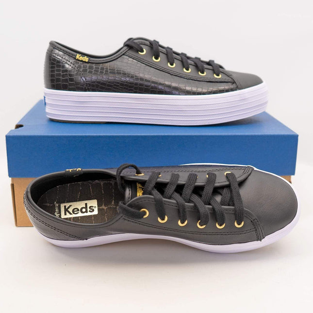 Keds Shoes Triple Kick Croc Leather Black Trainers-Quality Brands Outlet-