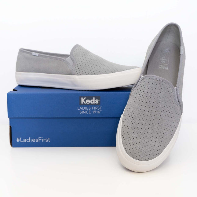 Keds Double Decker Shoes Suede Leather Grey Slip-ons Trainers-Quality Brands Outlet-