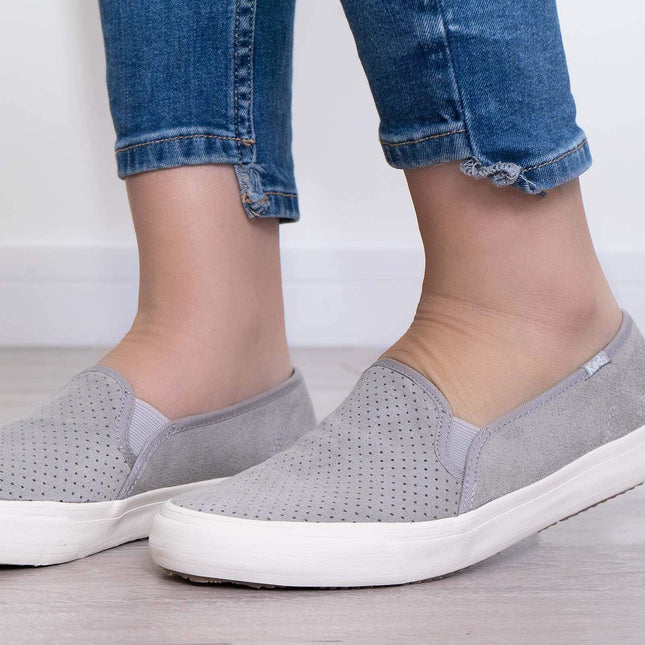 Keds Double Decker Shoes Suede Leather Grey Slip-ons Trainers-Quality Brands Outlet-