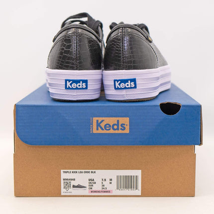 Keds Shoes Triple Kick Croc Leather Black Trainers - Quality Brands Outlet