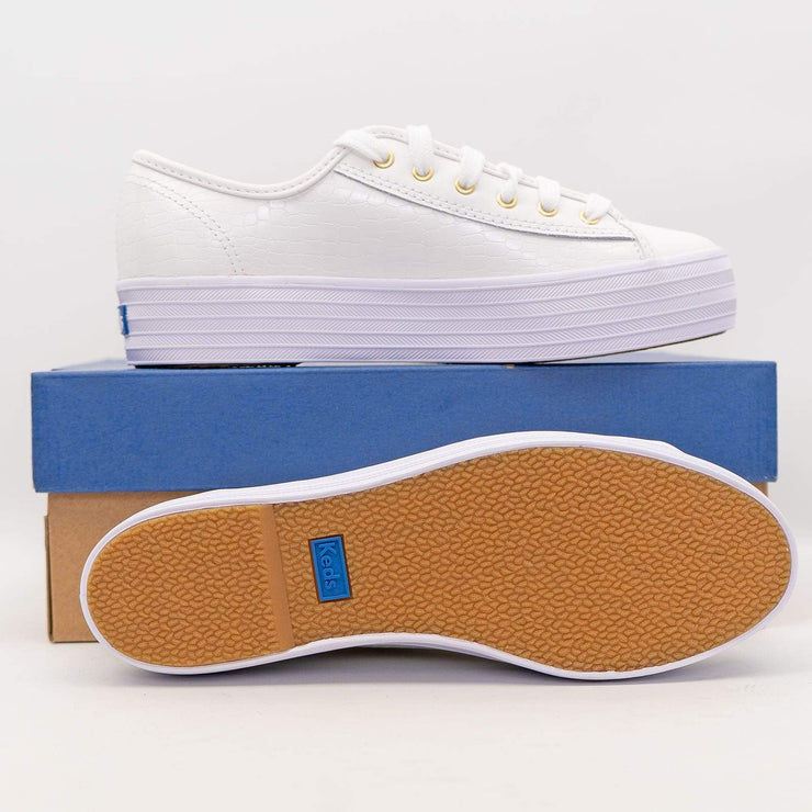 Keds Shoes Triple Kick Croc Leather White Trainers - Quality Brands Outlet