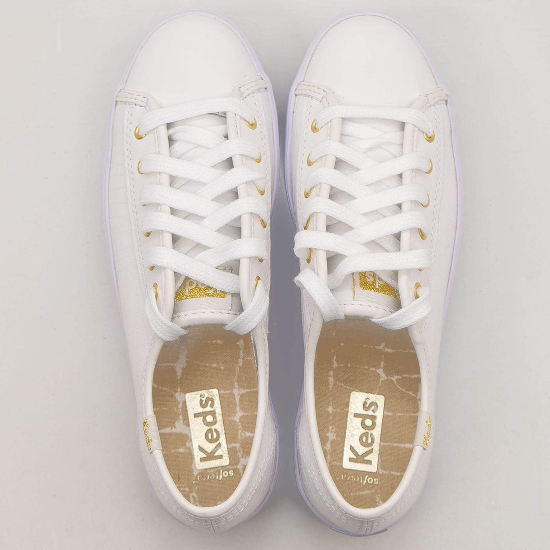 Keds Women Shoes Triple Kick Croc Leather White Trainers Quality Brands Outlet