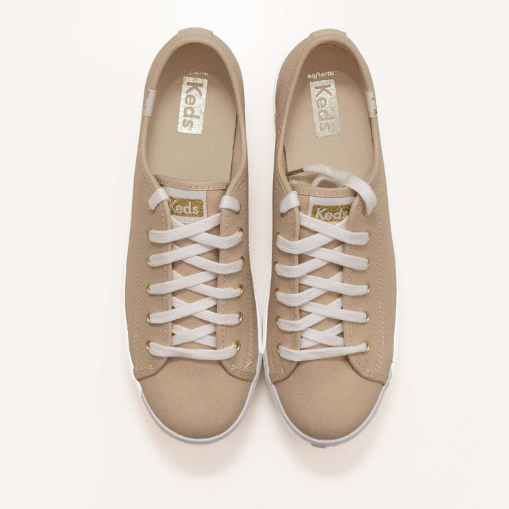 Keds Shoes Triple Kick Gold Metallic Canvas Trainers - Quality Brands Outlet