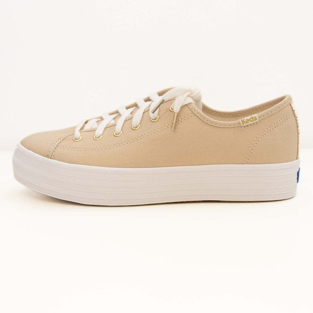 Keds Shoes Triple Kick Gold Metallic Canvas Trainers-Quality Brands Outlet-