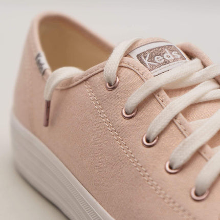 Keds Shoes Triple Kick Rose Gold Metallic Canvas Trainers - Quality Brands Outlet