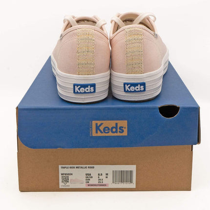 Keds Shoes Triple Kick Rose Gold Metallic Canvas Trainers - Quality Brands Outlet