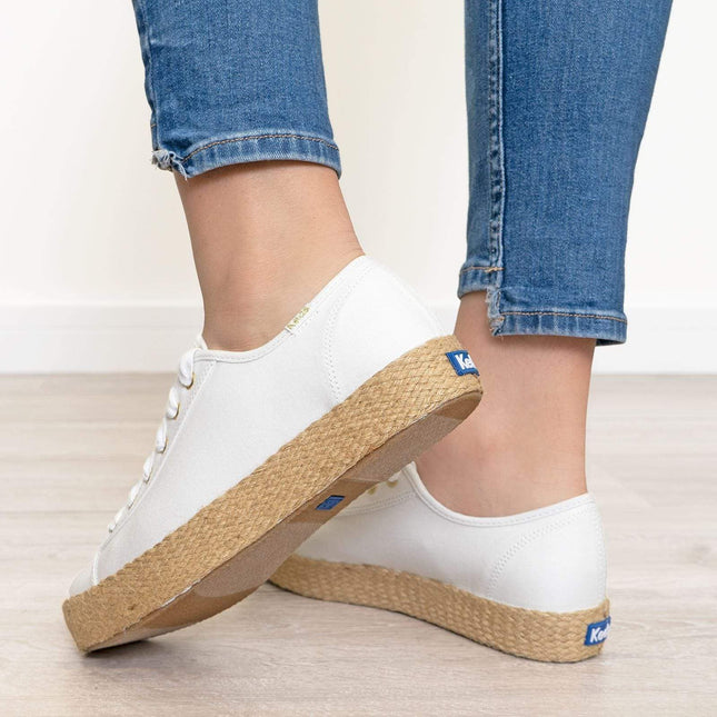 Keds Shoes Triple Kick White Jute Canvas Trainers-Quality Brands Outlet-
